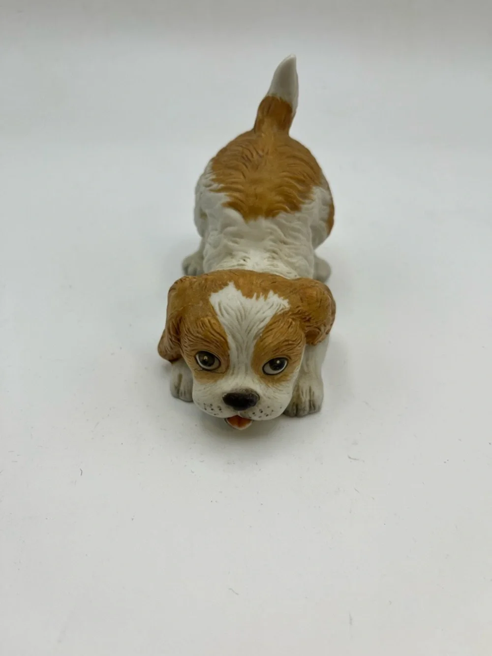 Brown & White Playful Puppy Figurine for Small Pet Decor